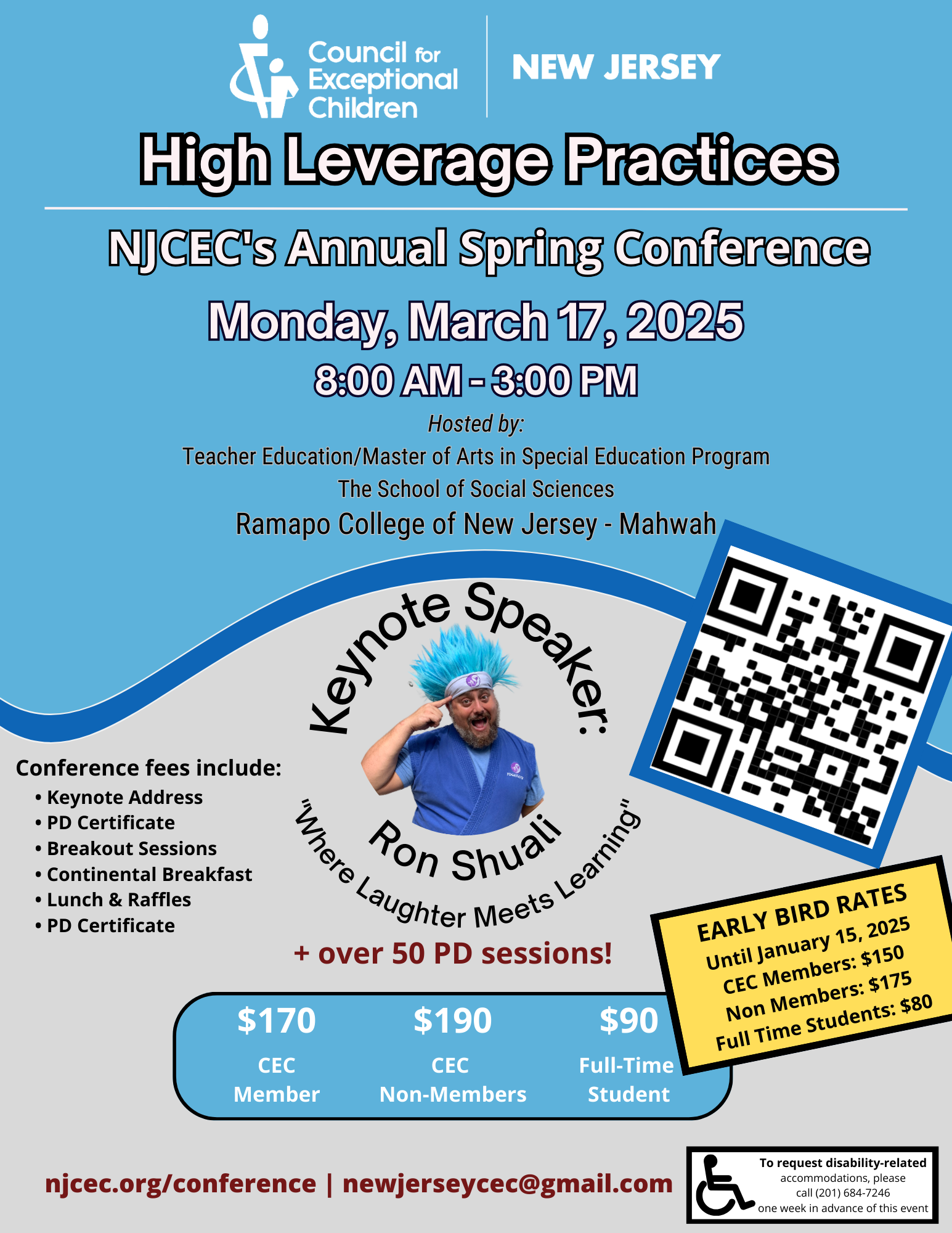 Flyer with QR Code for New Jersey Annual Spring Conference on Monday, March 17th 2025