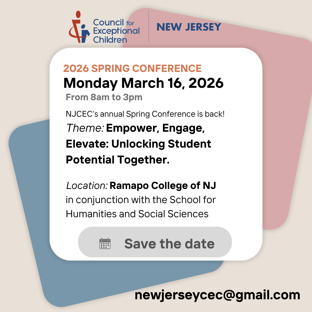 NJ CEC Save the Date for 2026 Spring Conference March 16, 2026